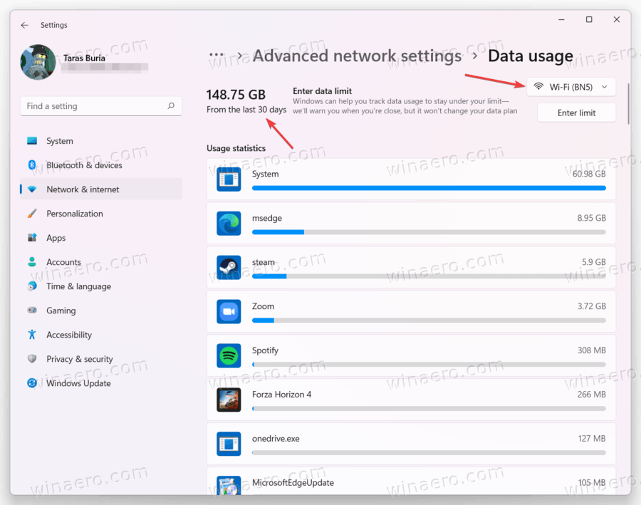 Check and Reset Network Data Usage in Windows 11