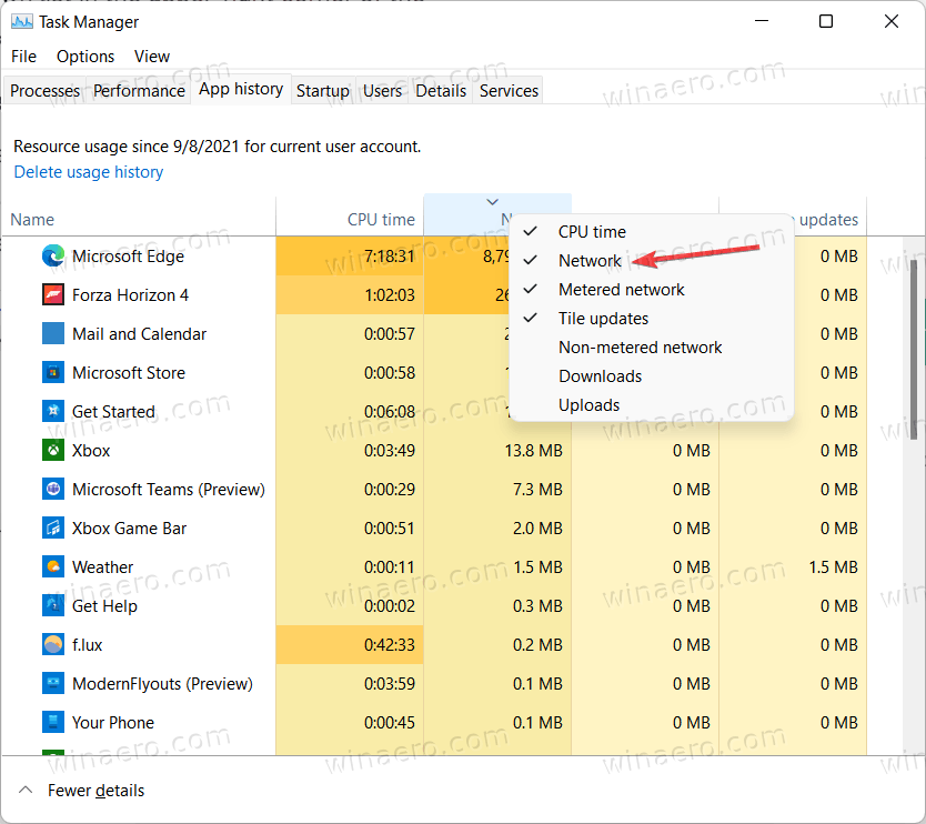 Add Network column to Task Manager
