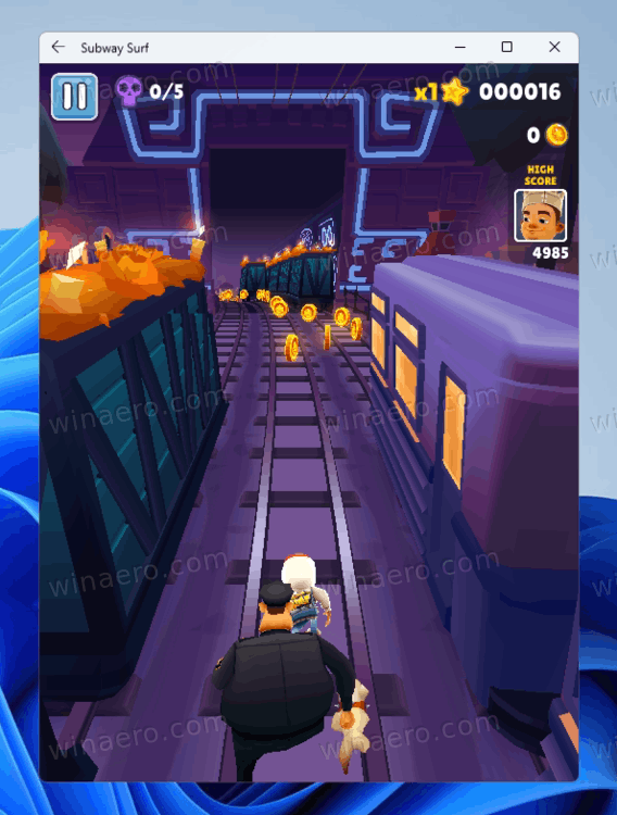 Subway Surf For Android Running In Windows 11