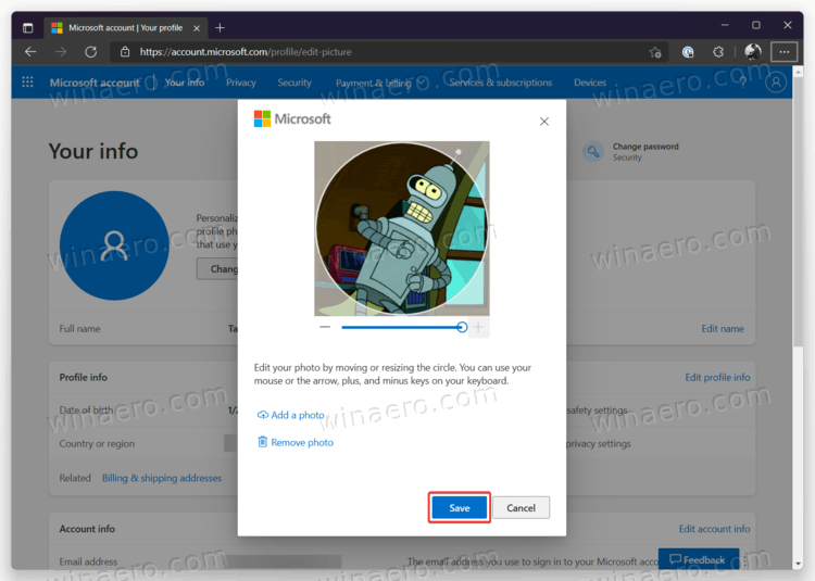 Windows 11 set new User Account Picture