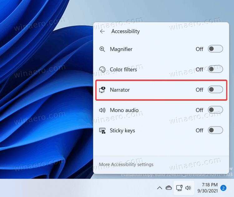 Enable Narrator in Windows 11 Quick Settings