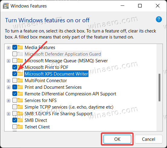 Install Optional components from Windows Features