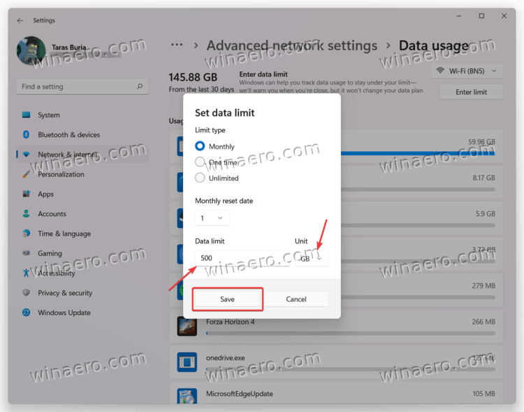 Set Data Limit for Wi-Fi in Windows 11