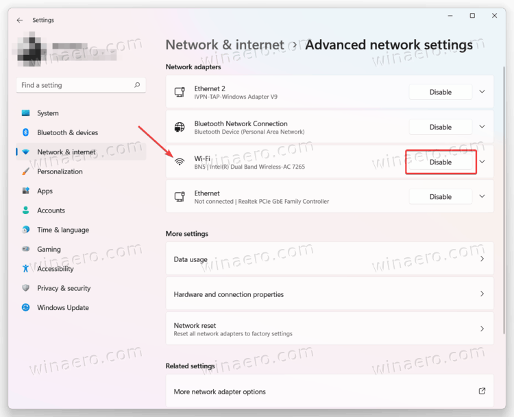 Disable Wi Fi Adapter In Settings