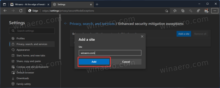 Add Exceptions To Super Duper Secure Mode In Edge