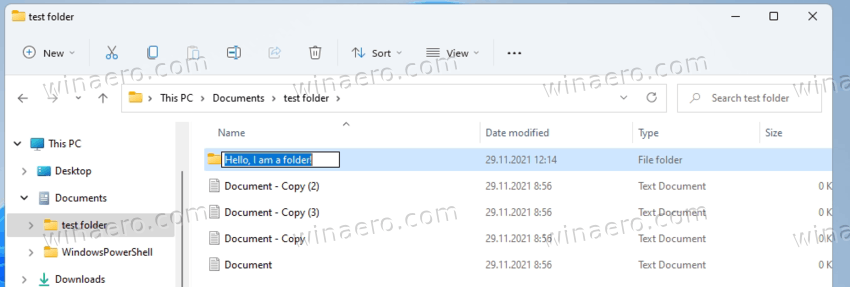 New Default Folder Name In Windows 11