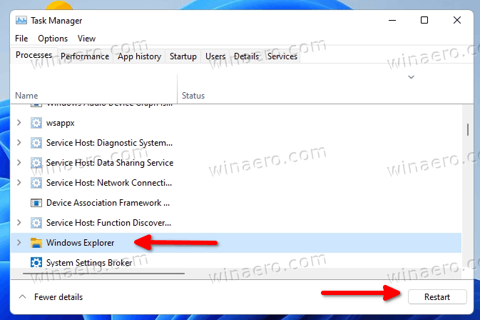 Restart Explorer To Remove Shortcut Arrow From Shortcuts In Windows 11