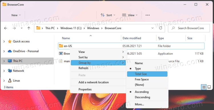 Windows 11 File Explorer Group Option By Total Size