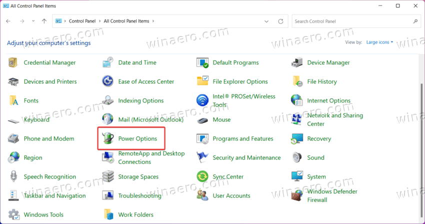 Windows 11 Control Panel Power Options icon