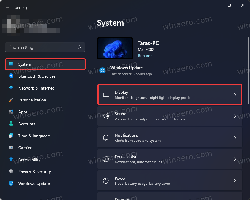 Windows 11 Settings, System section