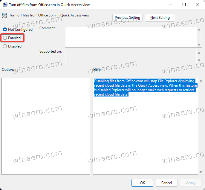 Disable Online Files From Office.com In Quick Access With Group Policy