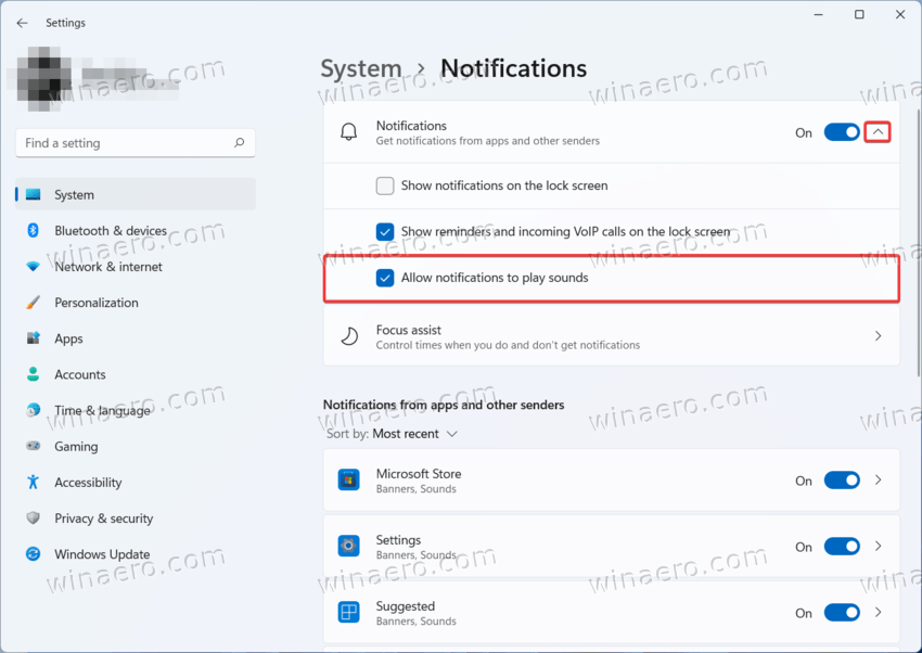disable notification sounds in Windows 11