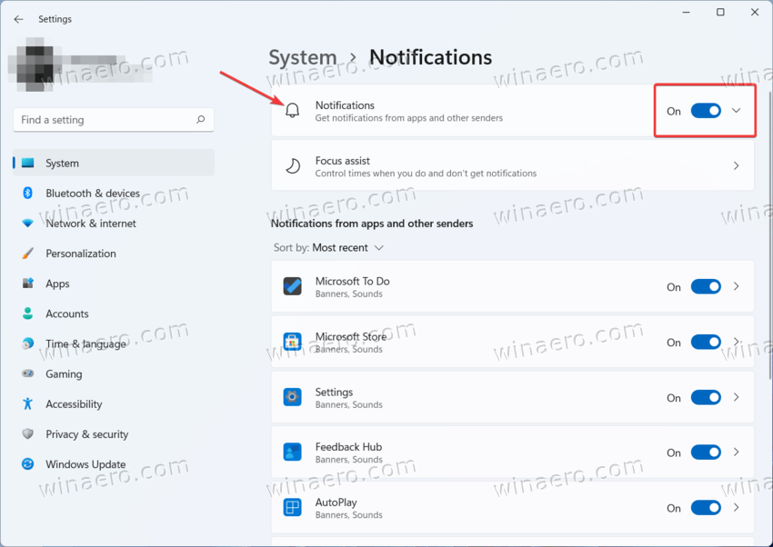 disable notifications in Windows 11