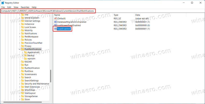Disable Notifications In Windows 11 Registry Editor