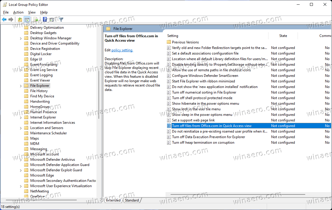 Turn Off Files From Office.com In Quick Access View Policy In Windows 11
