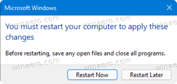 Restart Windows 11 to finish uninstalling the update