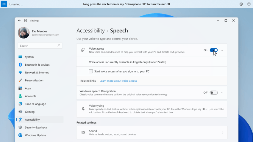Windows 11 B22518 Win Settings For Speech