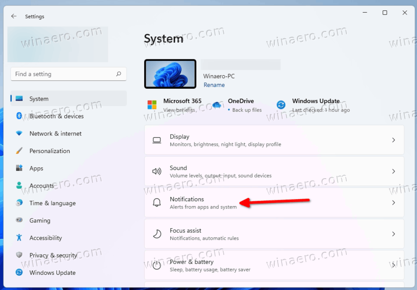 Select System Notifications