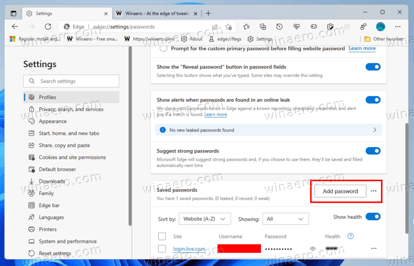 Add Password In Microsoft Edge