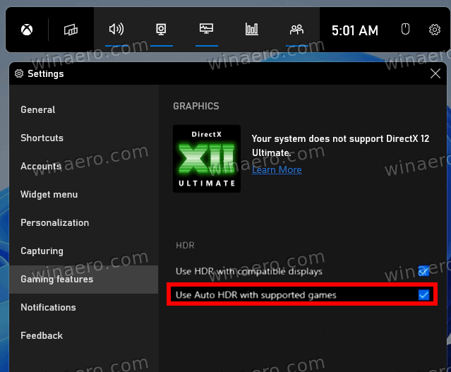 Enable Auto HDR In Xbox Game Bar Settings
