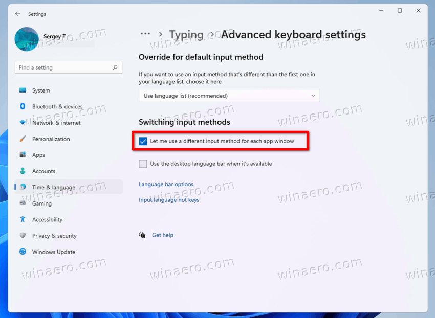 Enable Keyboard Layout Per App In Windows 11