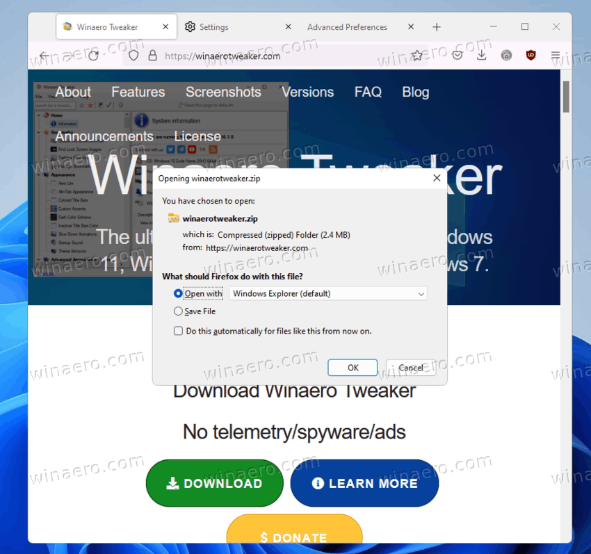 Firefox File Download Prompt