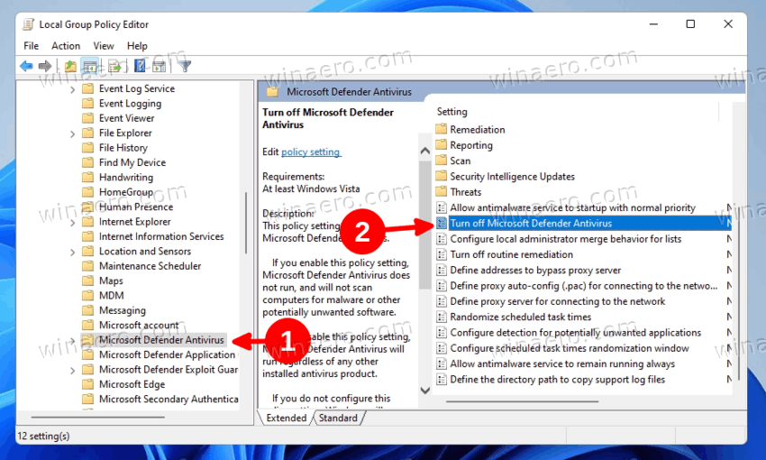 Open Group Policy To The Defender Folder