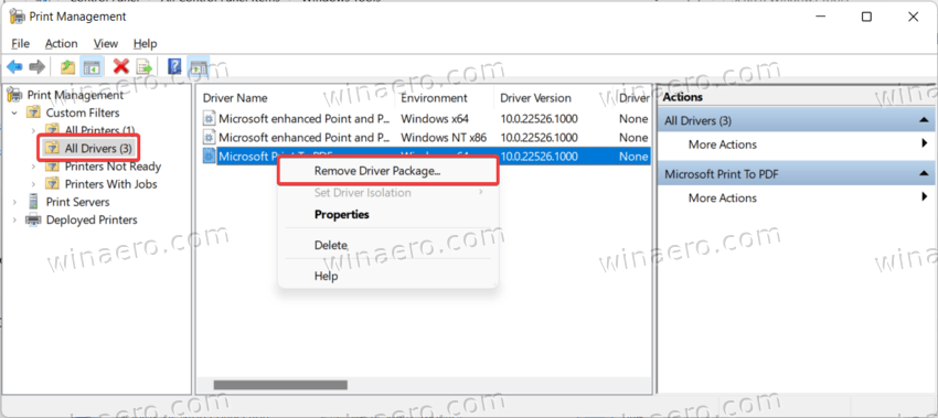 Remove Printer Driver in Windows 11 Control Panel