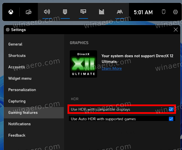 Turn On HDR In Xbox Game Bar Settings