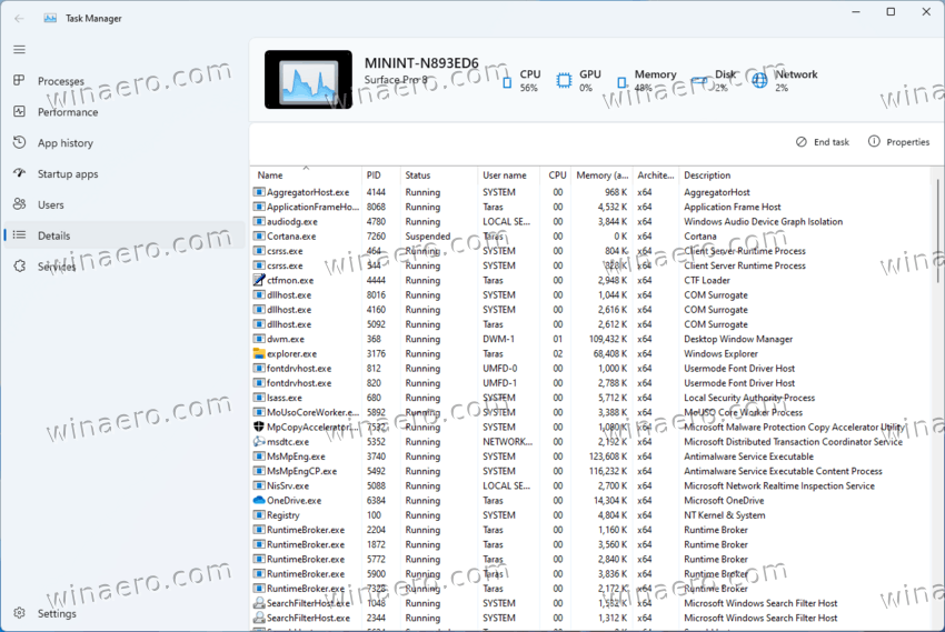 Windows 11 New Task Manager with the light theme