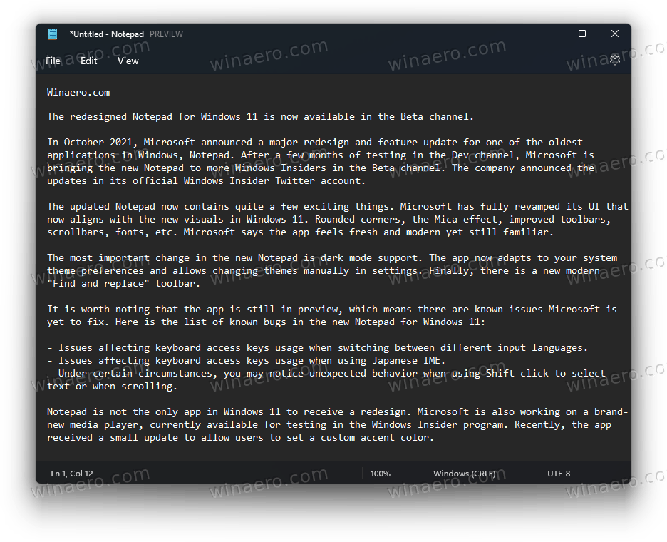 Redesigned Notepad For Windows 11 In The Beta Channel