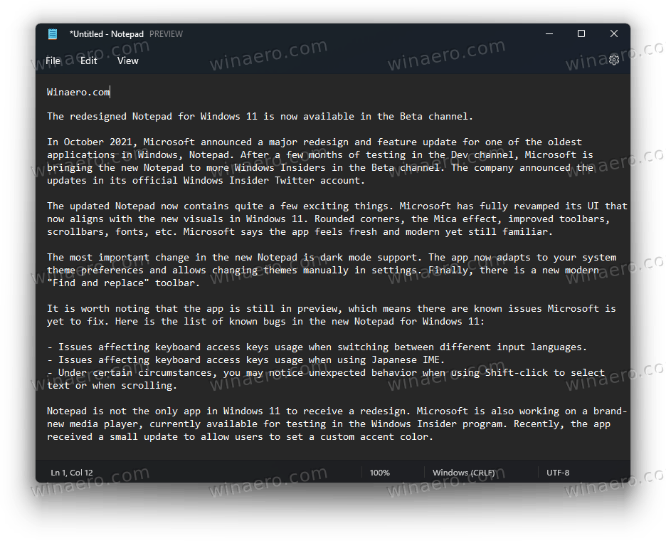 The redesigned Notepad for Windows 11 is now available in the Beta channel