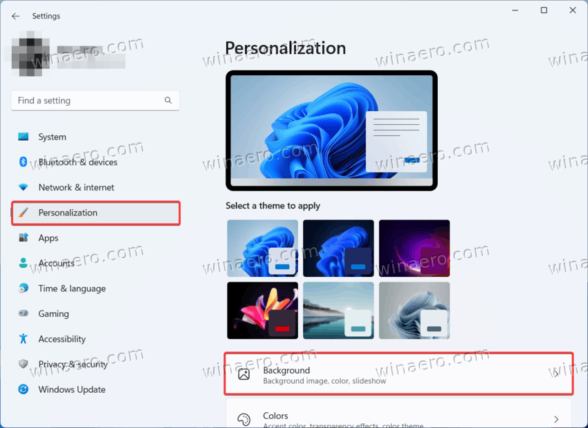Click on Background under Personalization