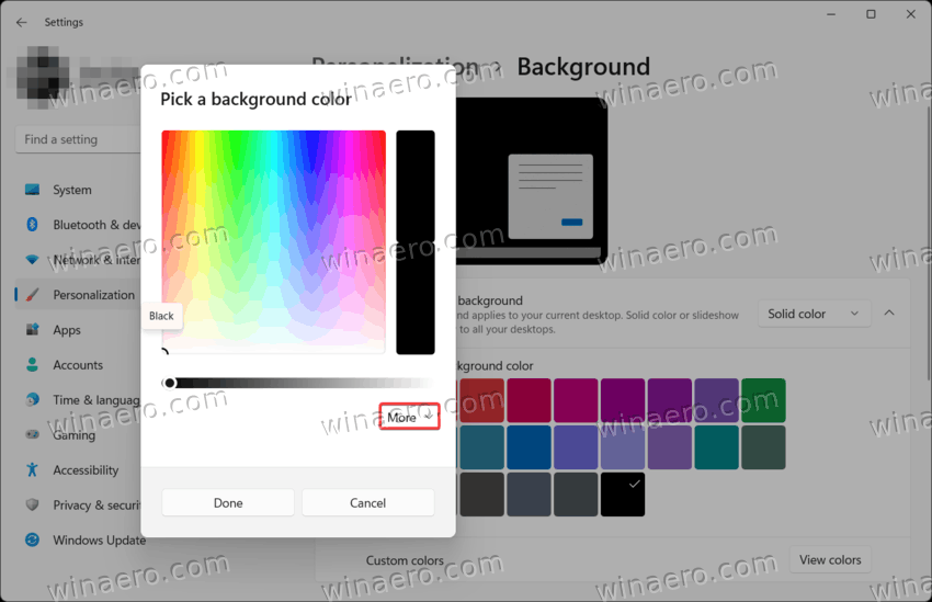 Set a custom color for Windows 11 desktop background