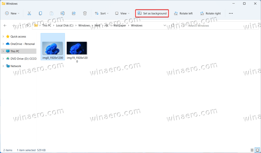 Set desktop background from File Explorer