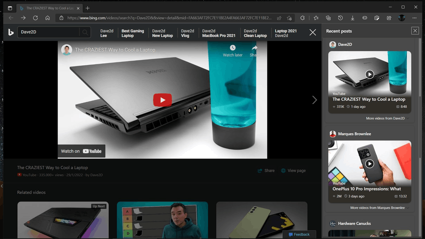 Edge Opens YouTube Videos Embedded In Bing