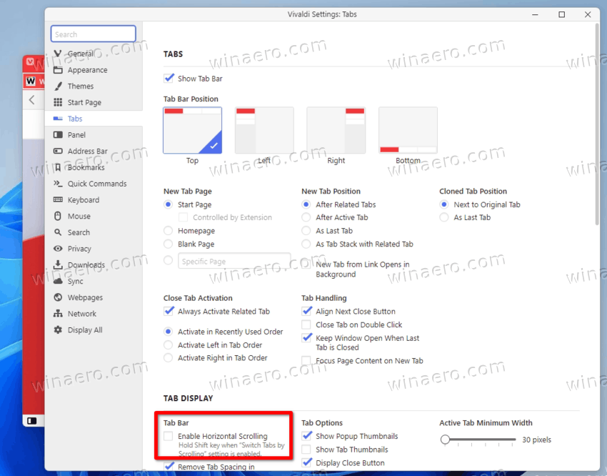 Vivaldi 5.1 Horizontal Tab Scrolling