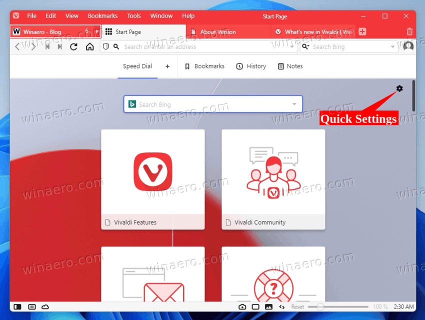 Vivaldi 5.1 Quick Settings