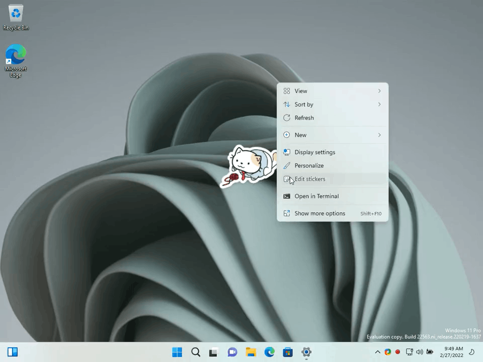 Windows 11 Stickers Edit Stickers Context Menu