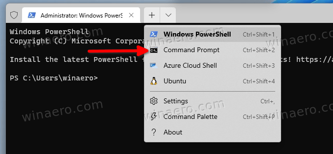 select Command Prompt in Windows Terminal