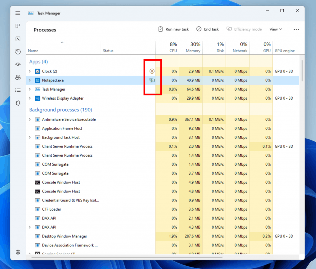 Task Manager Efficiency Mode