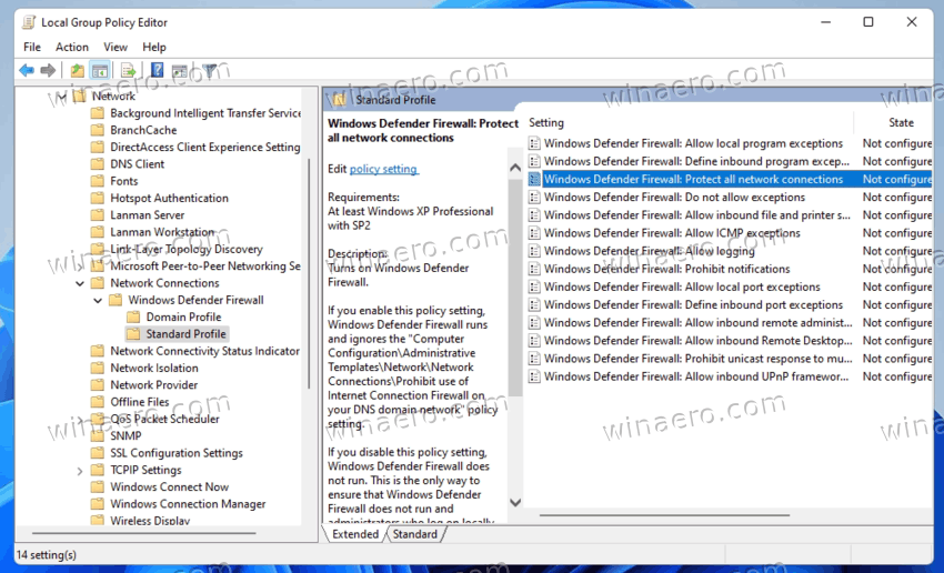 Group policy > Windows Defender Firewall: Protect all network connections