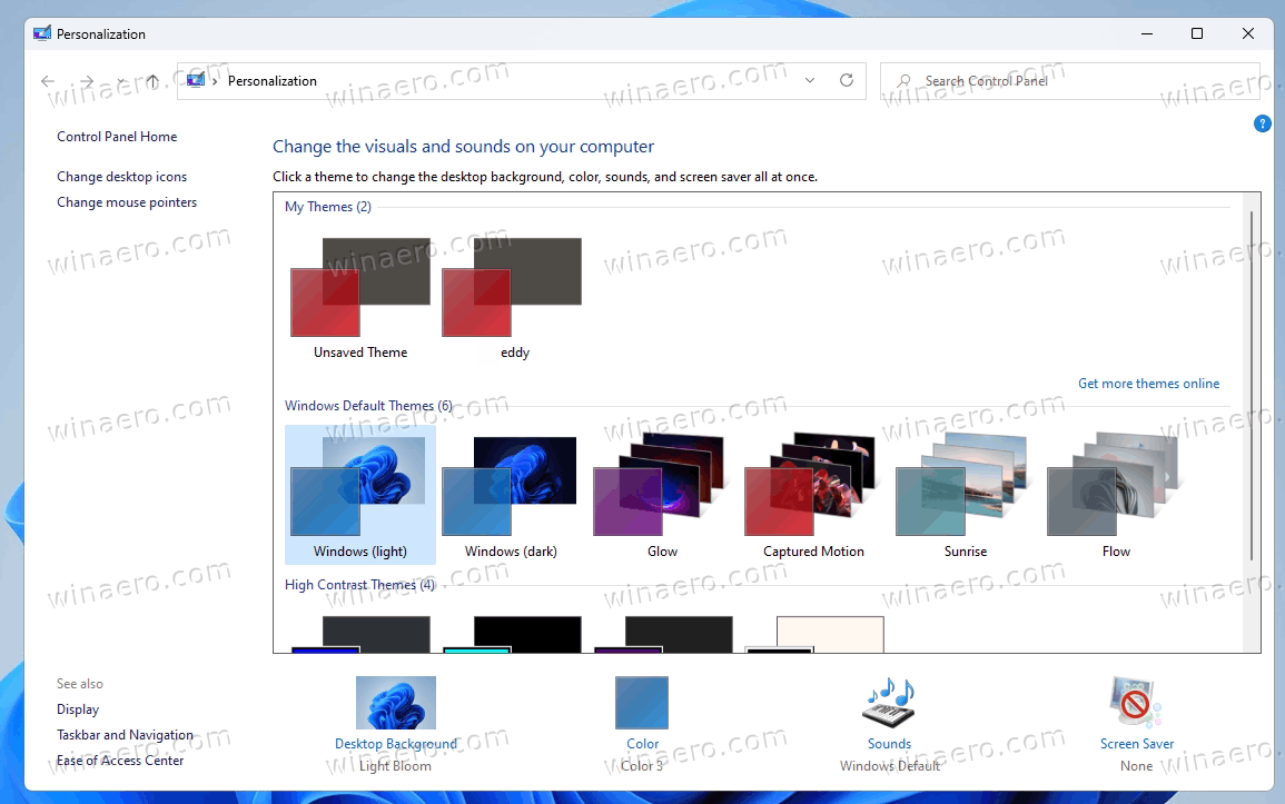 Change Windows 11 Theme In Control Panel