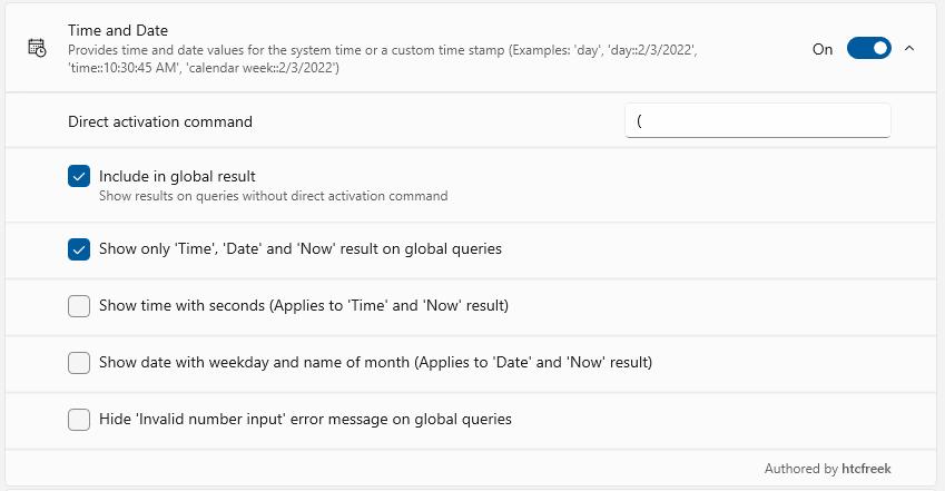 PowerToys Run Time And Date Plugin Settings
