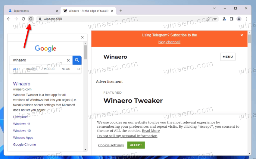 Google Chrome Web Search