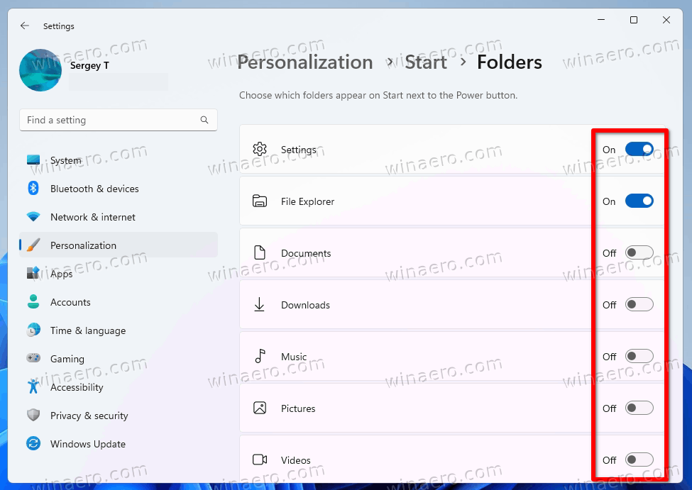 Add Or Remove User Folders In The Start Menu