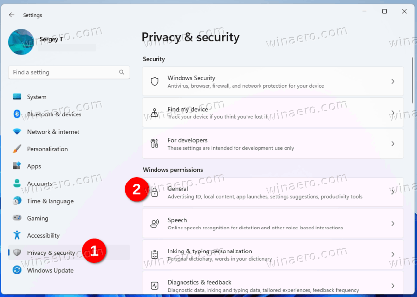 Click On General In Privacy And Security