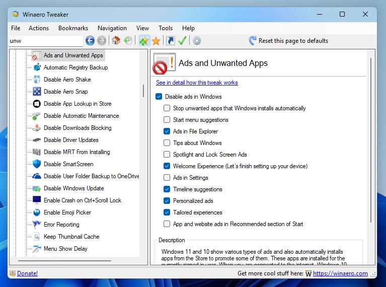 Disable Windows 11 Ads In Winaero Tweaker
