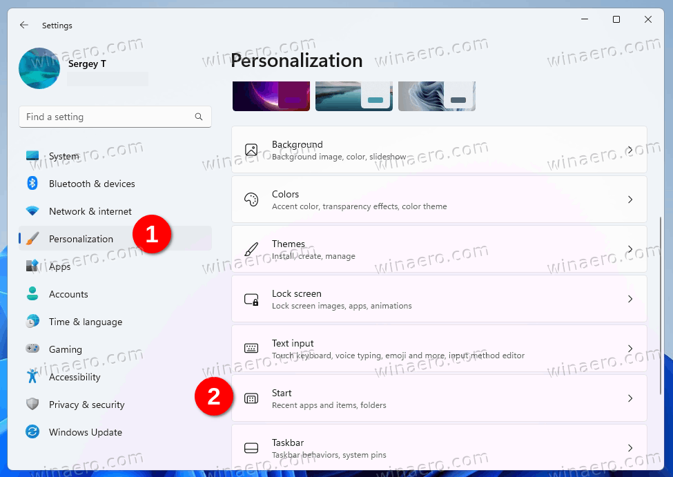 Open Personalization In Settings And Click Start