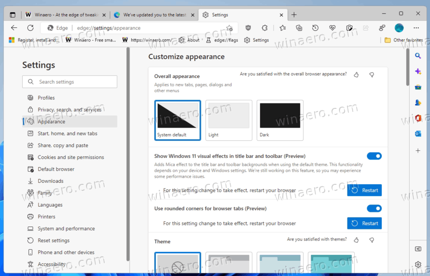 Enable rounded tabs and Mica effect in Edge